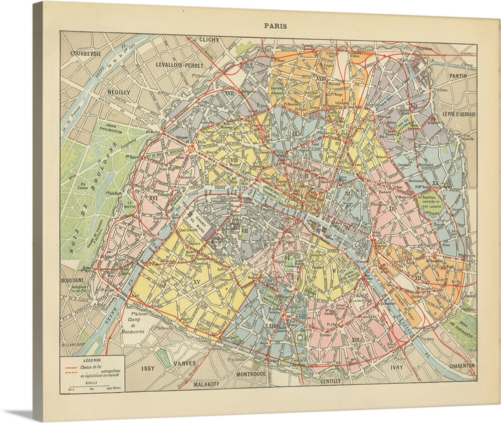 Vintage map of Paris, France