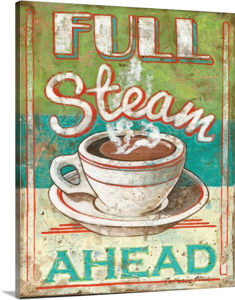 Retro-style poster advertising a steaming mug of coffee.