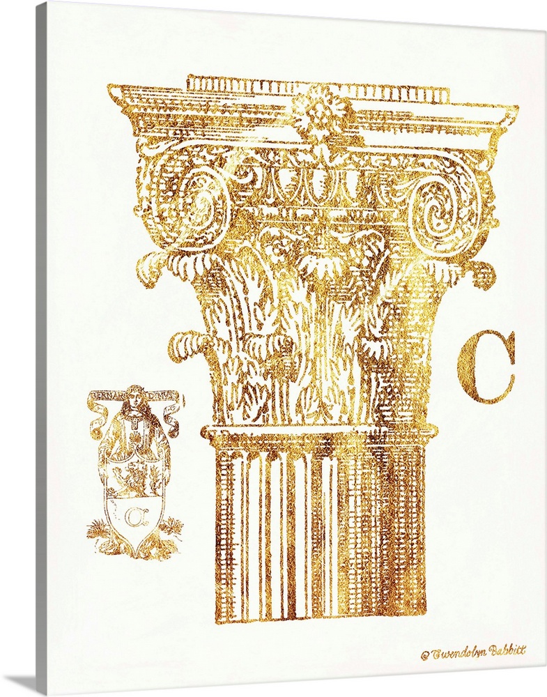 Vintage art showing the detail of the capital of a column.