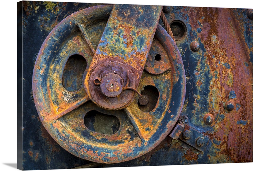 Close up detail of rusted metal of an old train.