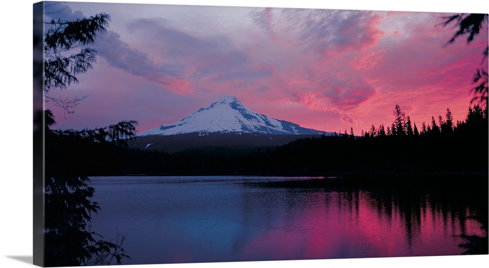 Intense sunset colors in the clouds over Mount Hood.
