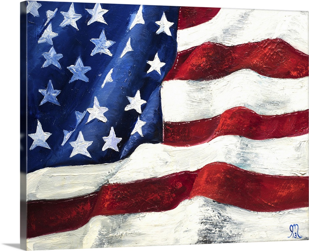 Contemporary painting of a waving American Flag.