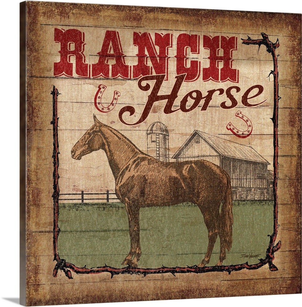 Square decor with an illustration of a horse and "Ranch Horse" written at the top.