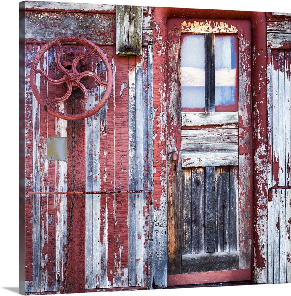 Photograph of weathered detail from a vintage train car.