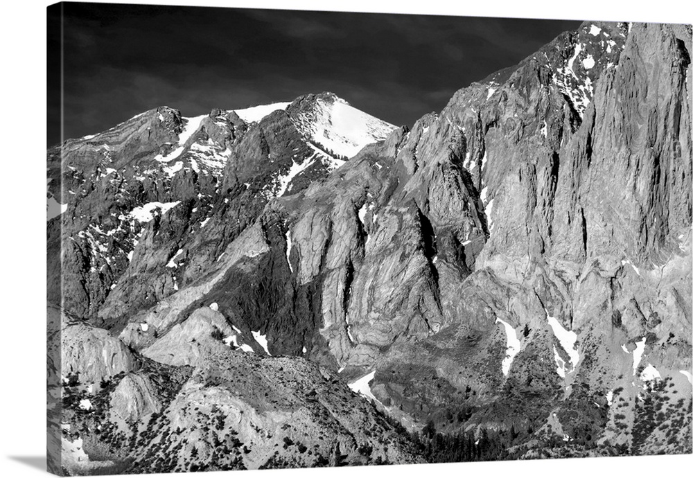 Black and white photograph of the Sevehah Cliffs in the Sierra Nevadas.