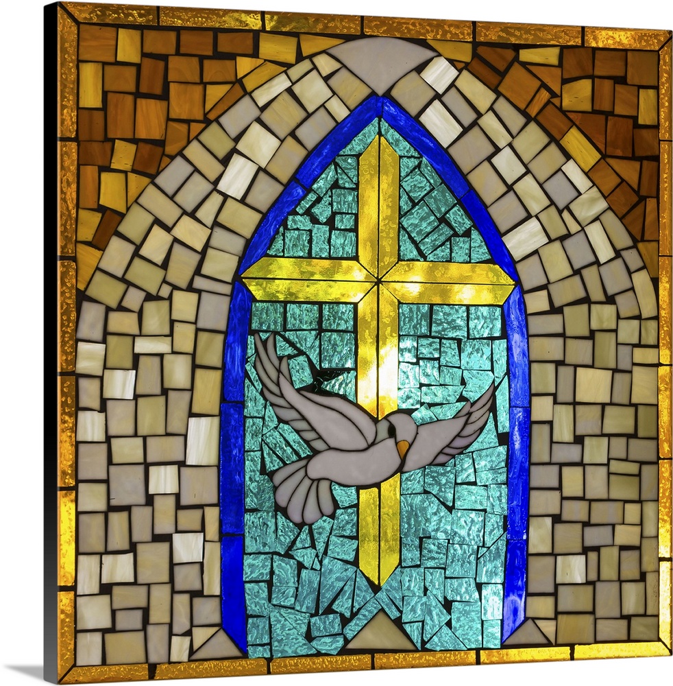 Stained Glass Cross with Dove Blue 