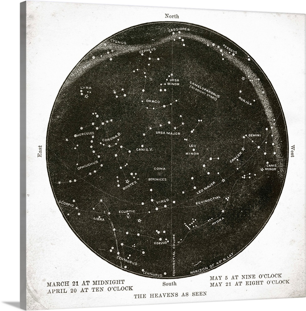 Vintage artwork of a star map showing the constellations.