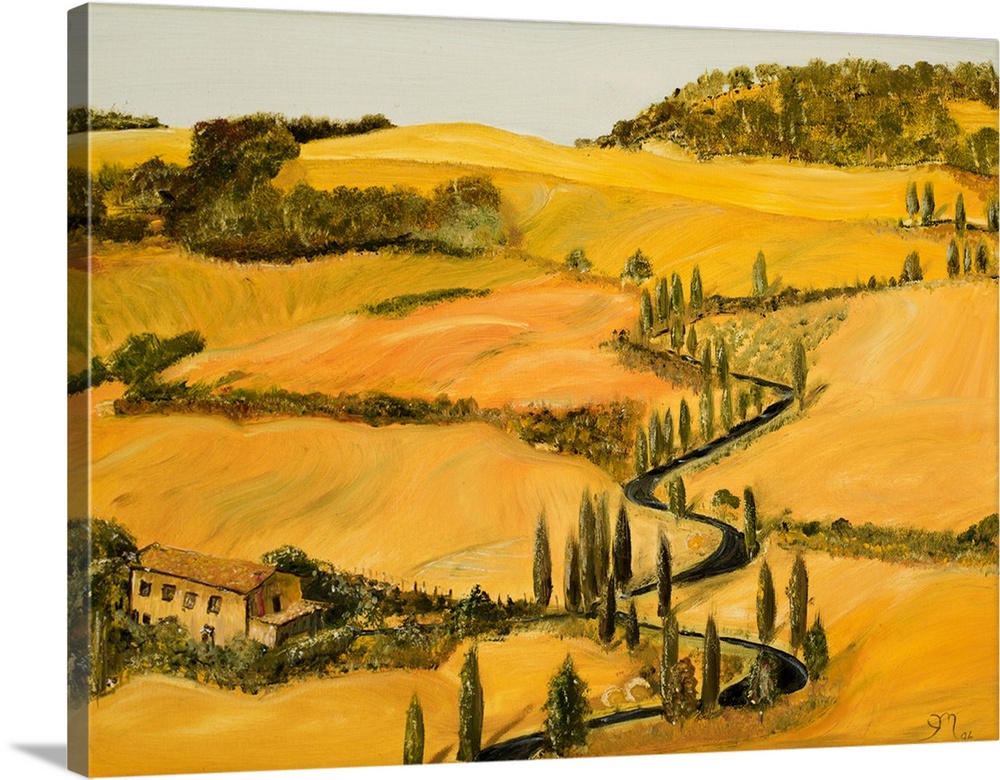 Contemporary landscape painting of a Tuscan landscape.