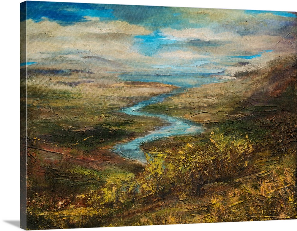 Contemporary landscape painting of the river flowing through Warrenpoint, Ireland.