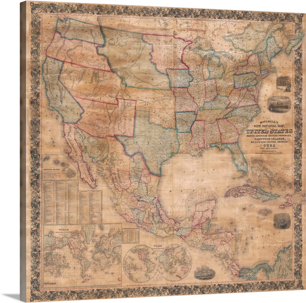 Wall map of the United States, titled Mitchell's New National Map of the United States, North American British Provinces, ...