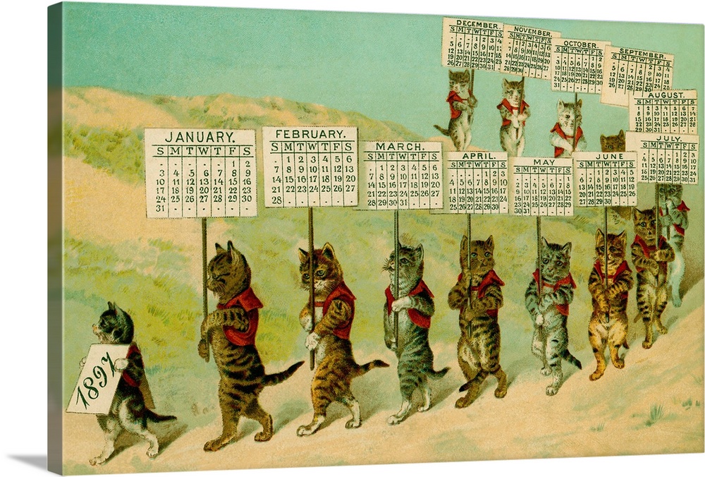 1897 Calendar With Parading Cats