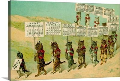 1897 Calendar With Parading Cats