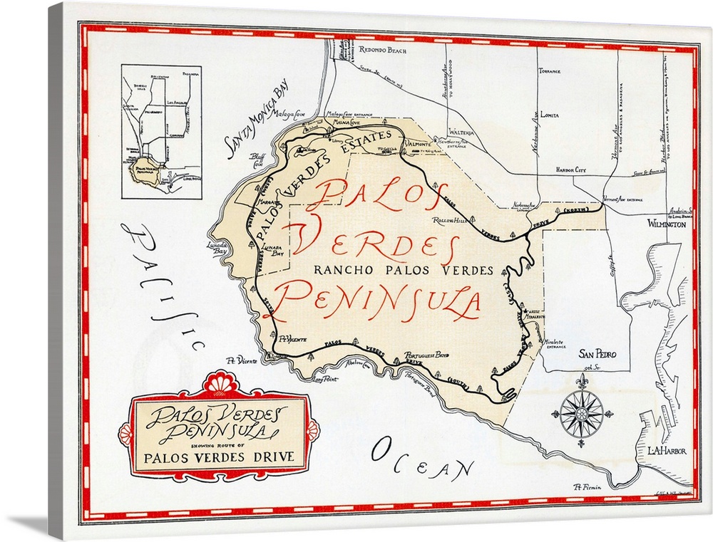 1935 promotional map for the Palos Verdes Peninsula and the city of Palos Verdes Estates, incorporated in 1939 in Los Ange...