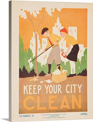 1938 Character Culture Citizenship Guide Poster, Keep Your City Clean