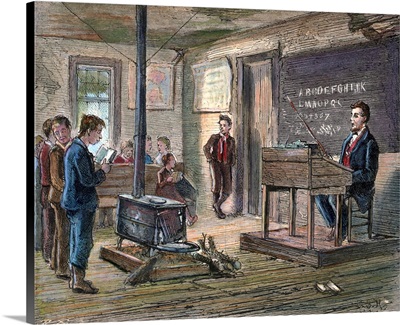 19th-Century Lithograph of a One-Room Schoolhouse