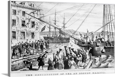 19th-Century Lithograph of Boston Tea Party