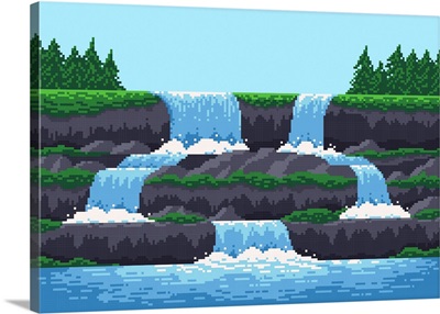 8-Bit Waterfall Cascade From Mountain