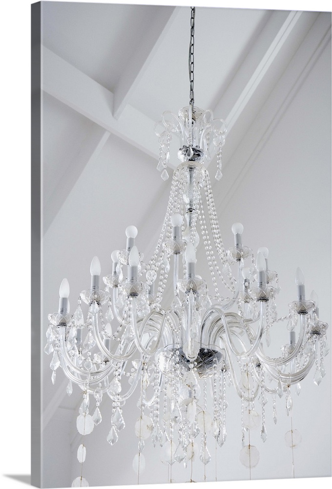 A chandelier with crystal prisms