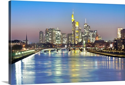 A colorful night skyline of Frankfurt am Main.
