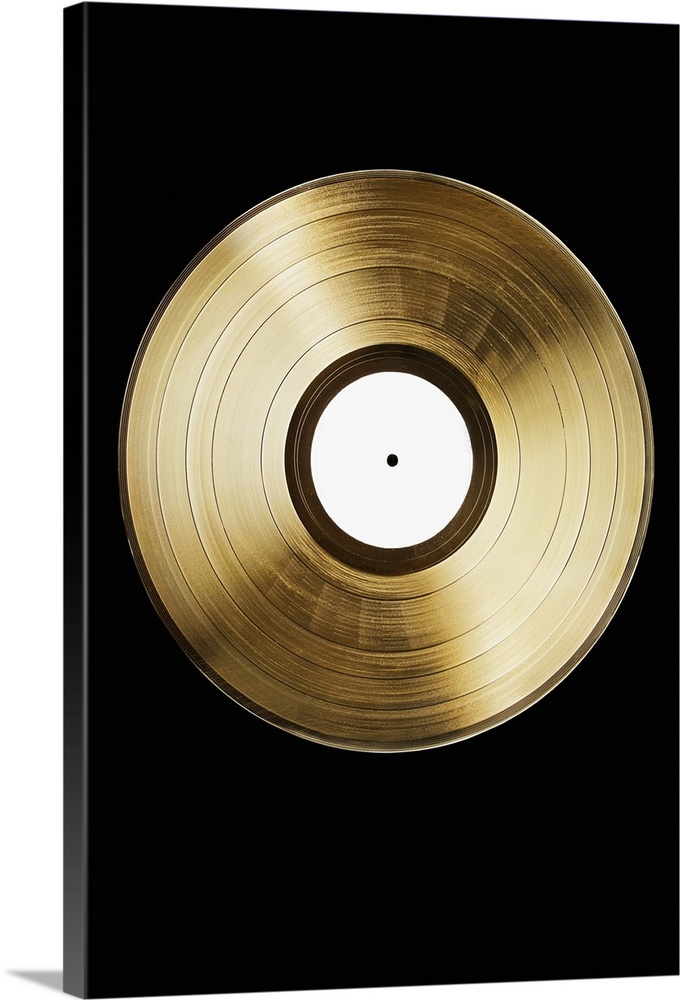 A gold record on a black background