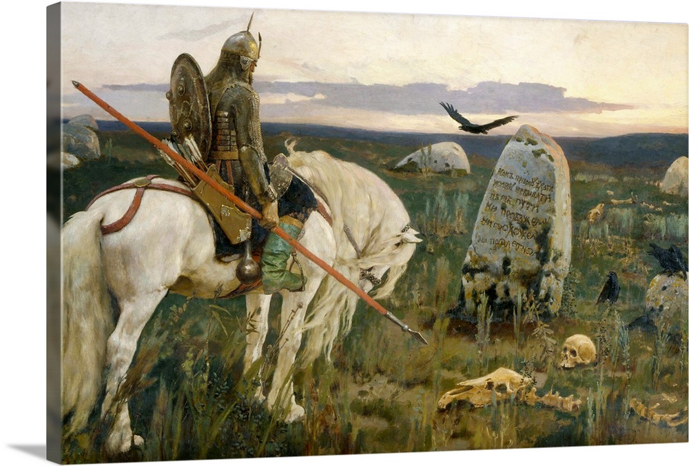 1882, oil on canvas. State Russian Museum, St. Petersburg, Russia. Illustrates a common Russian folk tale of a hero choosi...