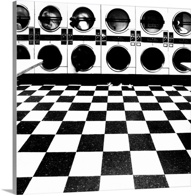 A laundromat with black and white tiles in San Francisco, California
