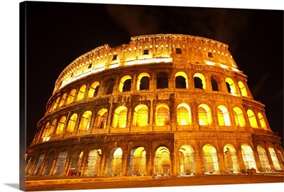 A lit Colosseum in Rome, Italy