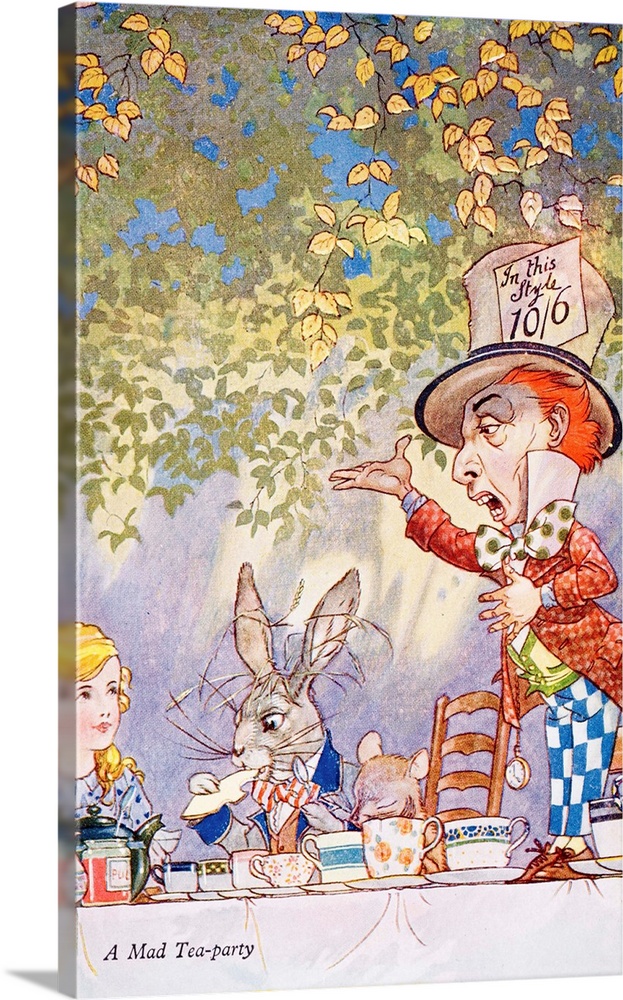 Characters from Alice in Wonderland illustrated by Charles Folkard. A mad teaparty. The Mad Hatter's tea party with Alice ...
