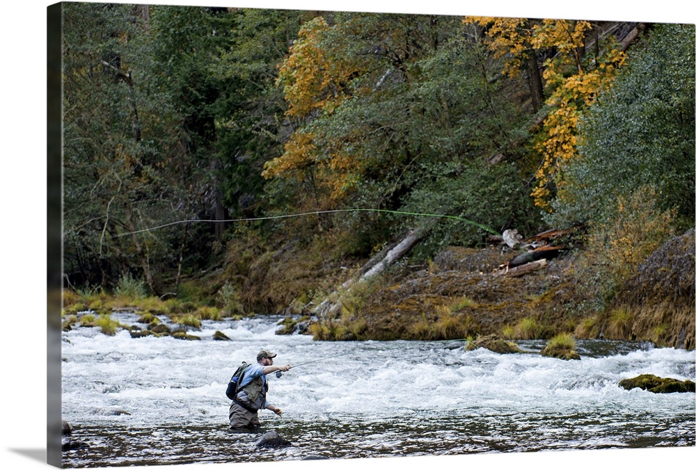 A Man Fly Fishing | Large Canvas Art Print | Great Big Canvas