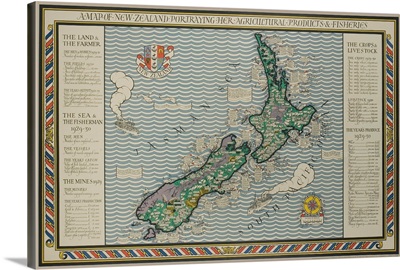 A Map Of New Zealand Portraying Her Agricultural Products And Fisheries