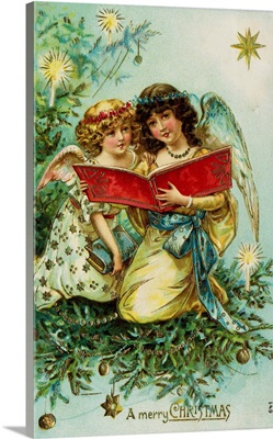 A Merry Christmas Postcard With Two Angels