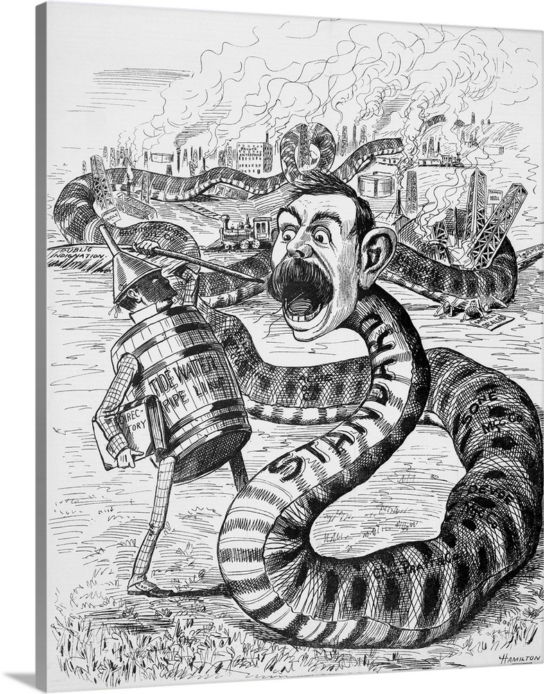 Political Cartoon of Tidewater Pipe Line fighting with Standard Oil.