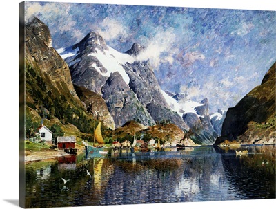 A Norwegian Fjord Painting By Adelsteen Normann