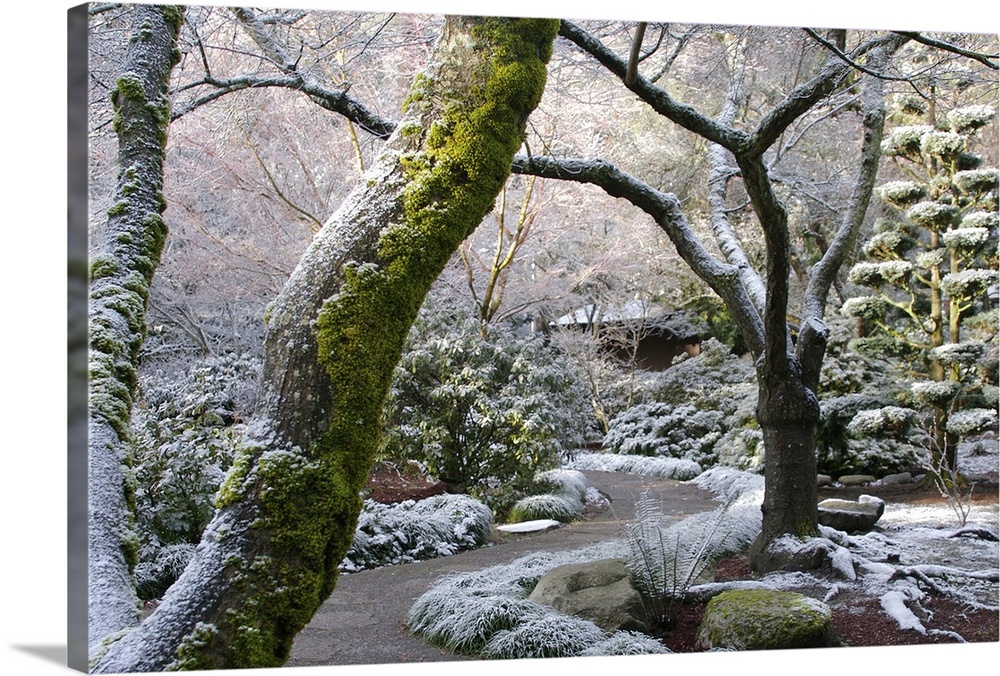 A frosted path in winter withing the Japanese Garden, Lithia Park, Ashland Oregon