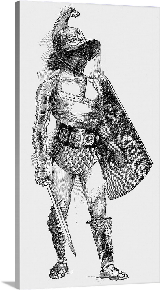 A Samnite-a gladiator in full armor carrying sword and shield.
