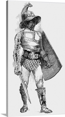 A Samnite, a gladiator in full armor carrying sword and shield