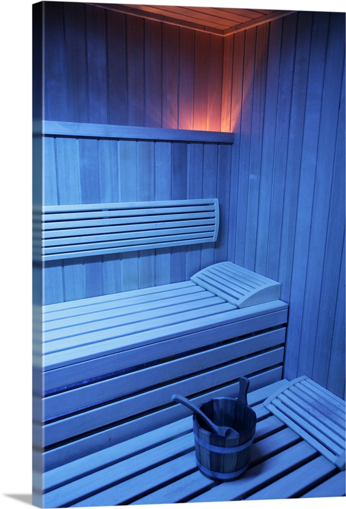 A sauna in blue light, Sweden.