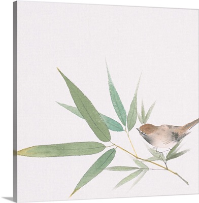 A sparrow and bamboo leaves