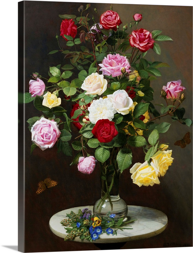 A Still Life With Roses In A Glass Vase