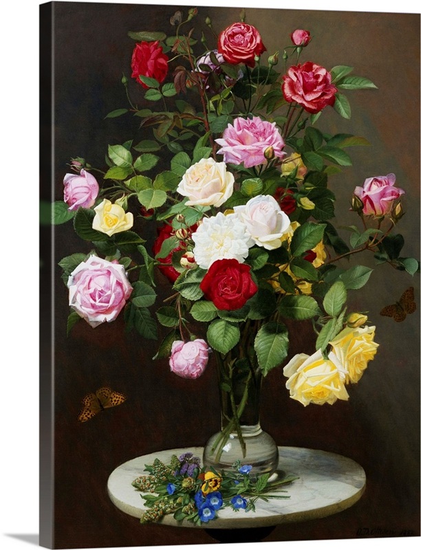 A Still Life With Roses In A Glass Vase | Great Big Canvas