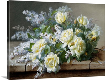 A Still Life With Yellow Roses By Raoul De Longpre