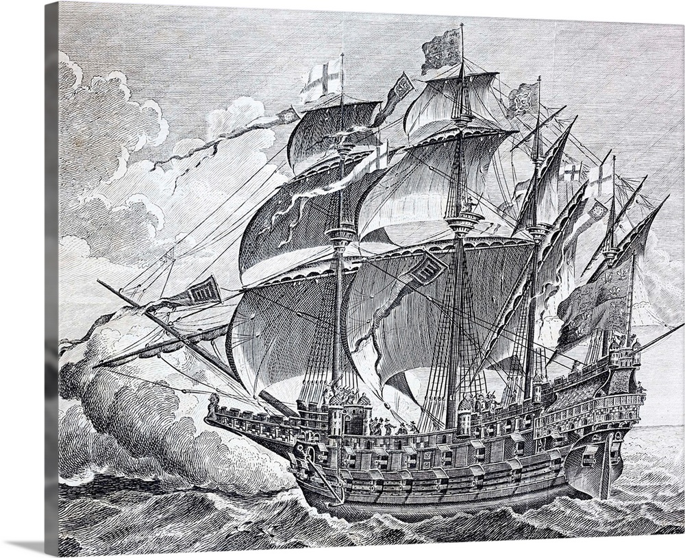 A view of Henry Grace a Dieu, popularly known as The Great Harry, an English four-masted carrack or man of war, the larges...