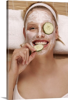 A young woman with a face pack