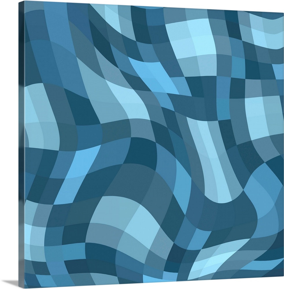 Abstract blue wavy checkered pattern