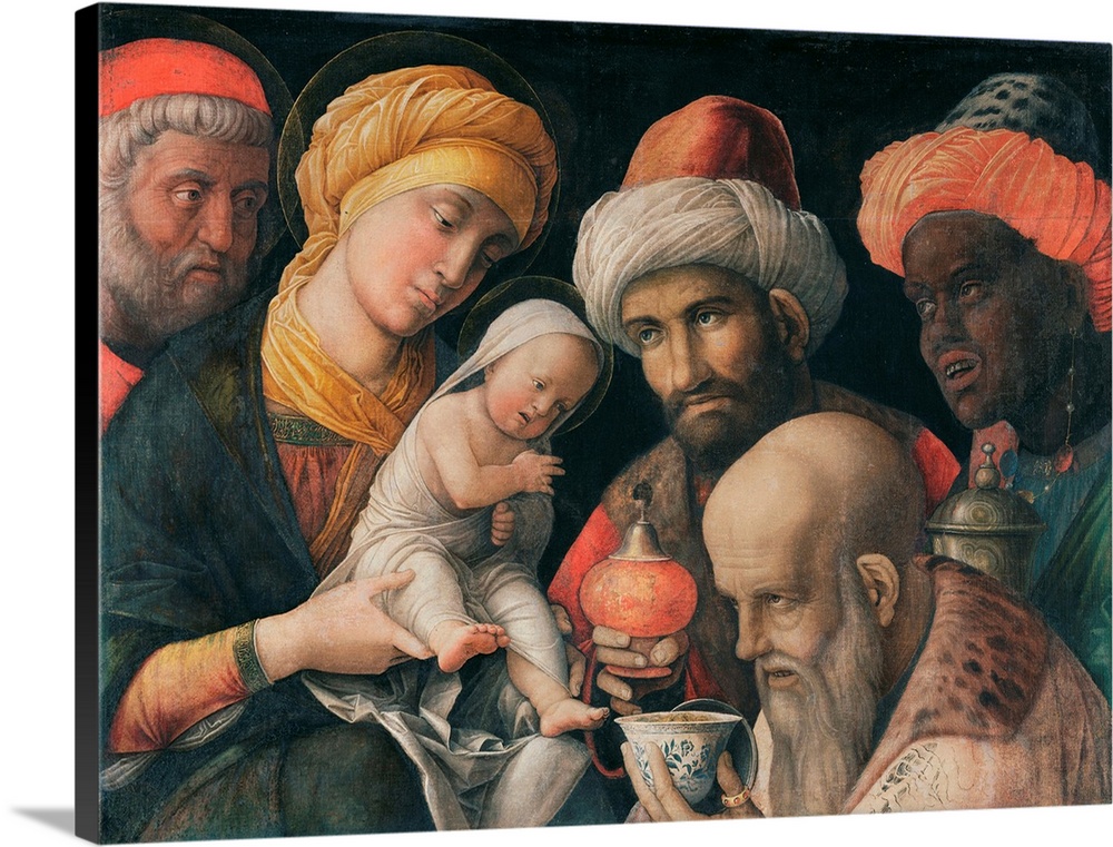 Andrea Mantegna, Adoration of the Magi, c. 1495-1505, tempera on linen, 48.6 x 65.6 cm (19.1 x 25.8 in), The J. Paul Getty...