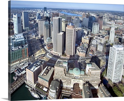 Aerial of downtown in the morning, Boston, Massachusetts