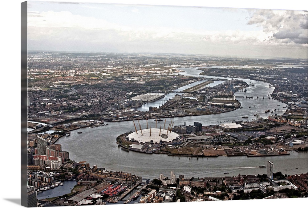 Aerial view along Thames, London, looking East.