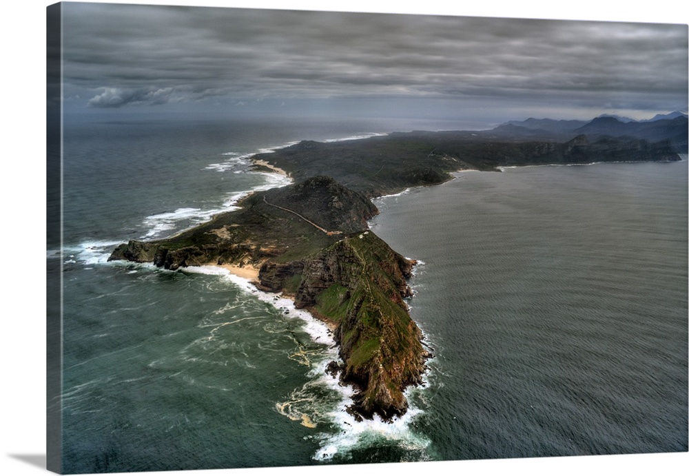 Bird view of Cape Peninsula with Table Mountain, Cape Point and Cape of Good Hope with Atlantic and Pacific oceans and Fal...