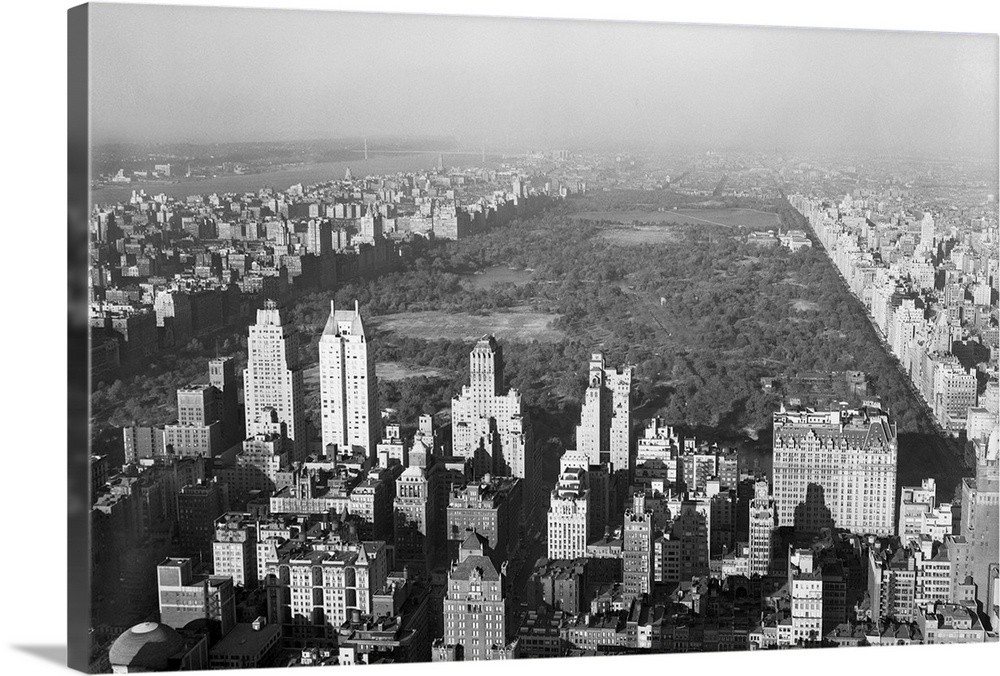 New York, NY: Aerial view of Central Park. Photograph circa 1950.
