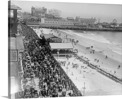 Aerial View of Crowds on a Boardwalk, Atlantic City, New Jersey
